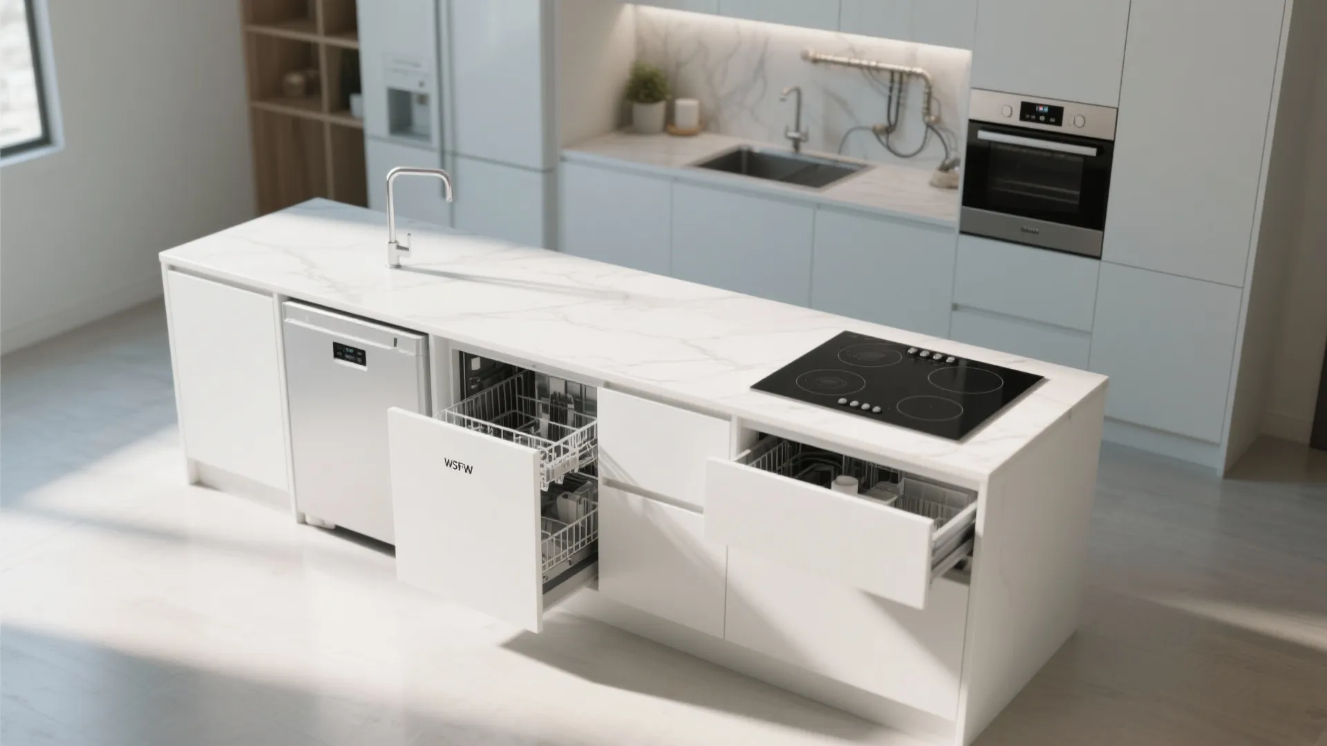 3. Multi-functional island with built-in appliances