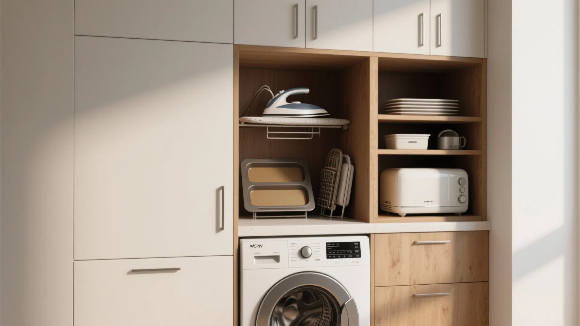 3. Appliance nook with custom shallow cabinets