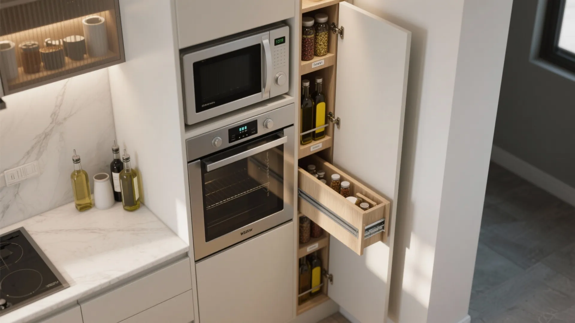 3. Compact appliance stacks and integrated pull-outs