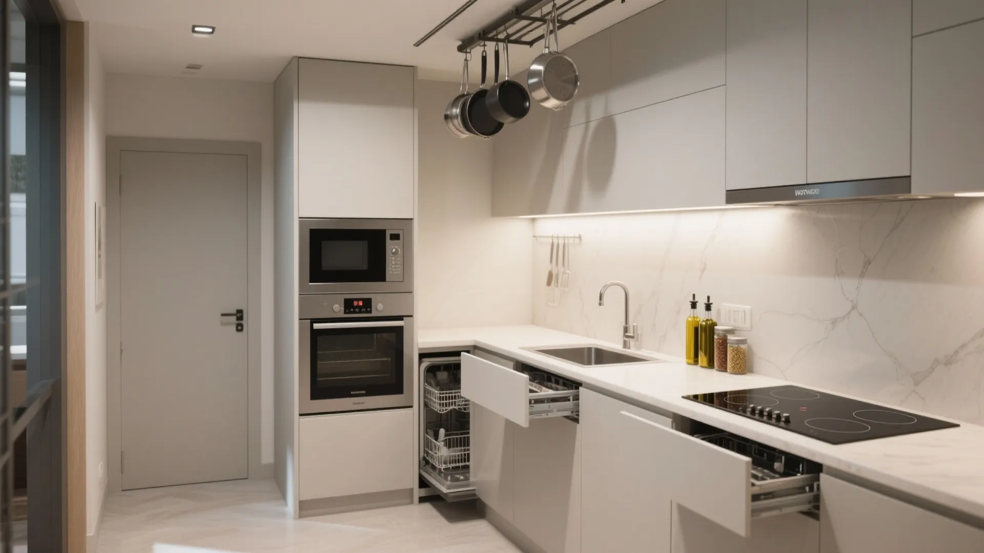 Compact appliance zoning and vertical storage