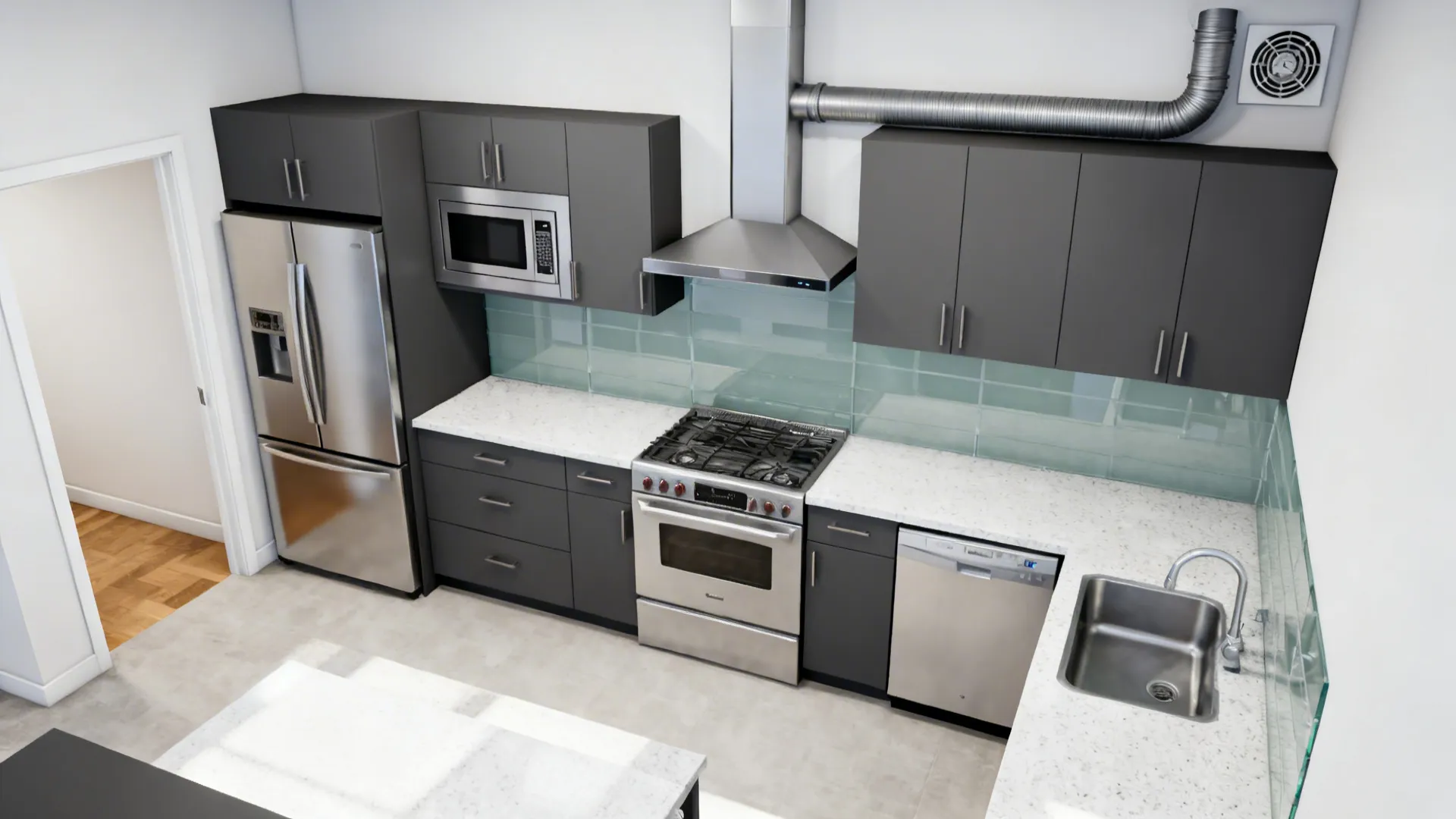 Appliance zoning and ventilation for small apartments