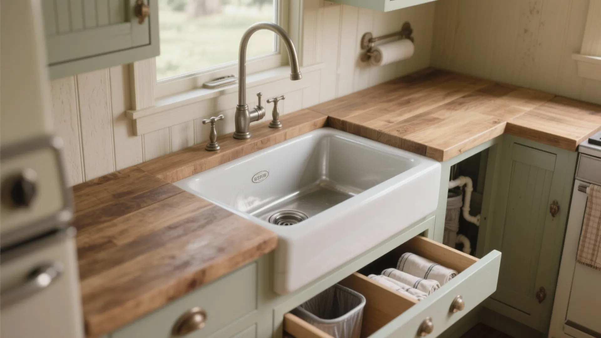 2. Apron-front Sink and Practical Farmhouse Details