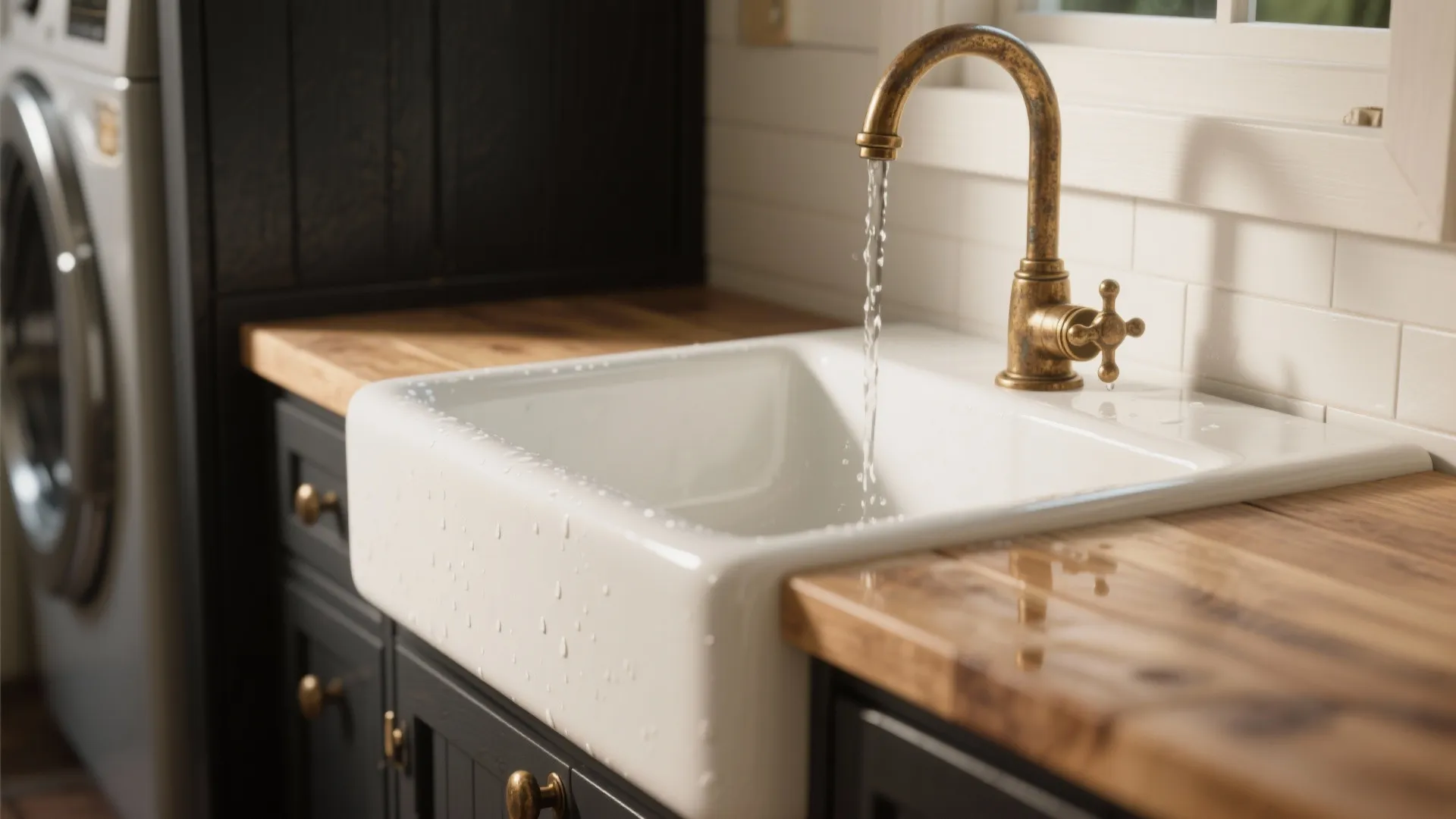 2. Apron‑Front Sink and Vintage Faucet
