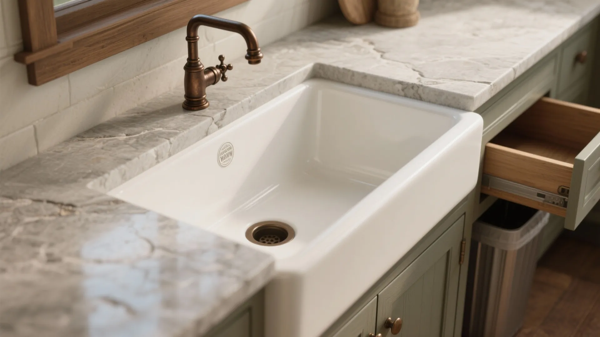 2. Apron-Front Sink and Antique-Style Fixtures
