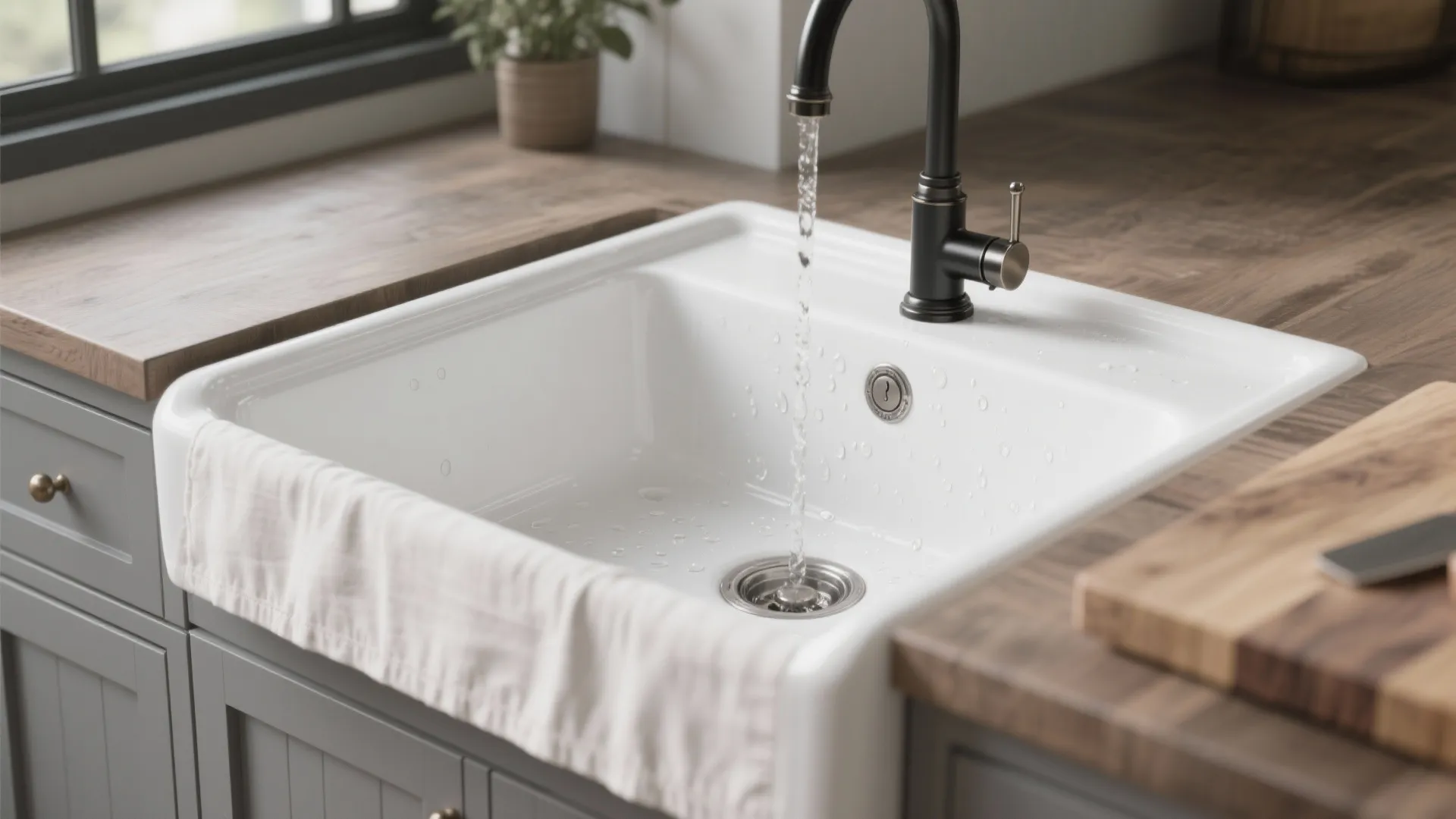 4. Apron-Front Sink with Matte Fixtures