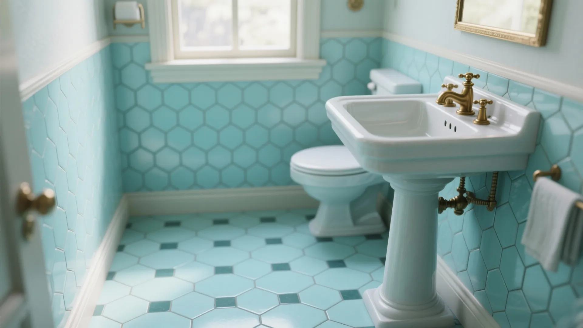 1. Aqua Hex Tiles for a Vintage Vibe