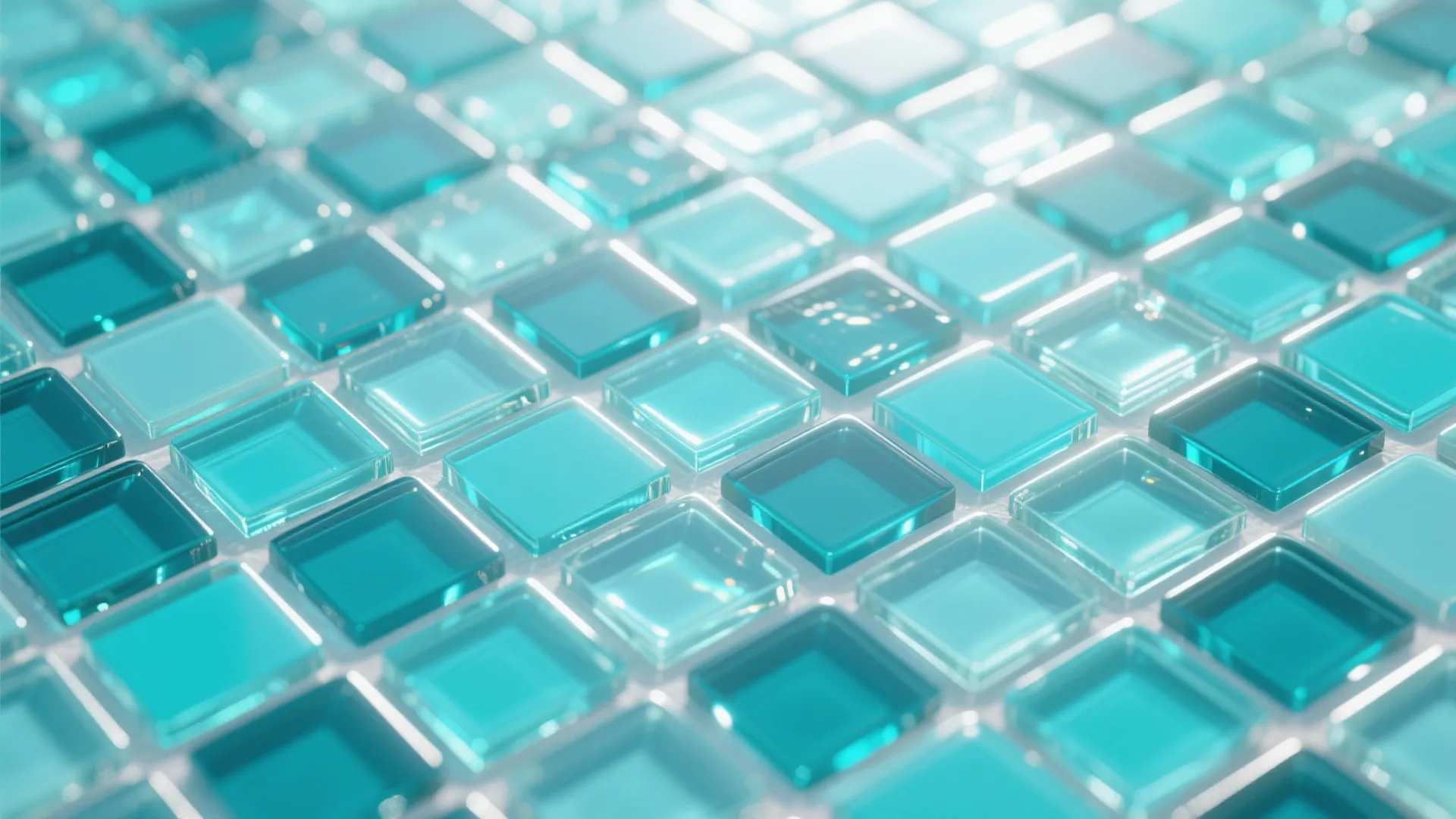 Close up of bright blue glass mosaic tiles in a grid pattern for bathroom or kitchen