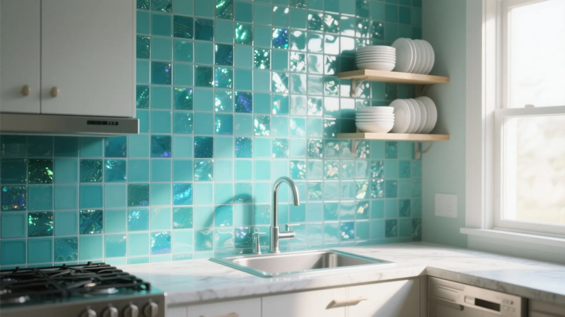 2. Glazed aqua mosaics for playful reflections