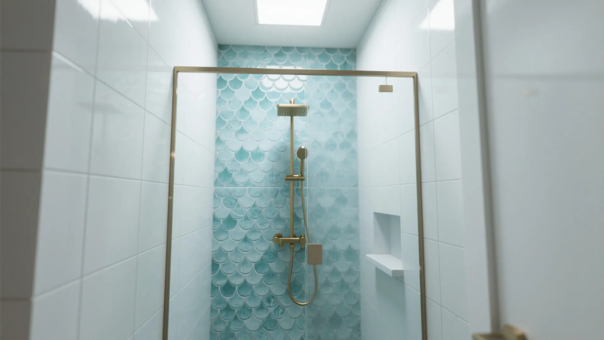 Fish Scale Mosaic Walls for Compact Bathrooms