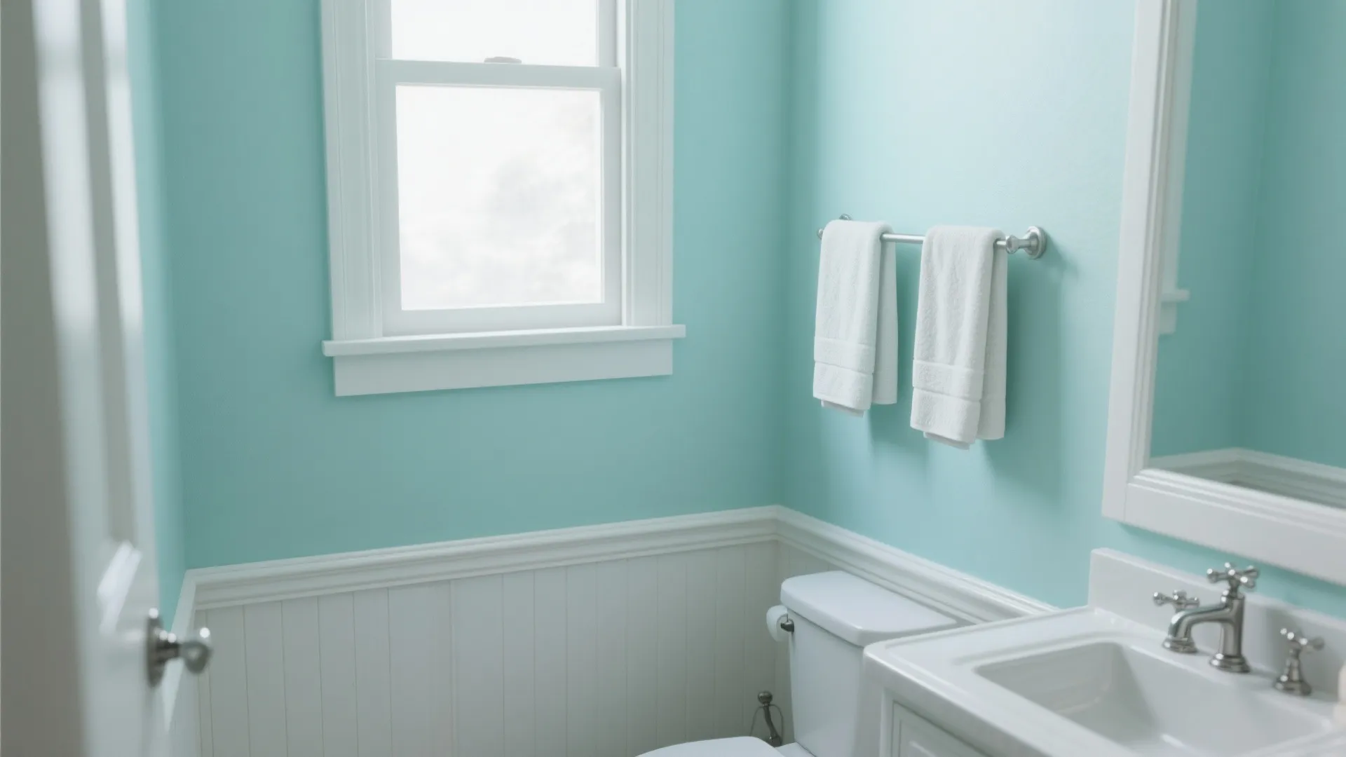 1. Soft Aqua Walls with White Trim