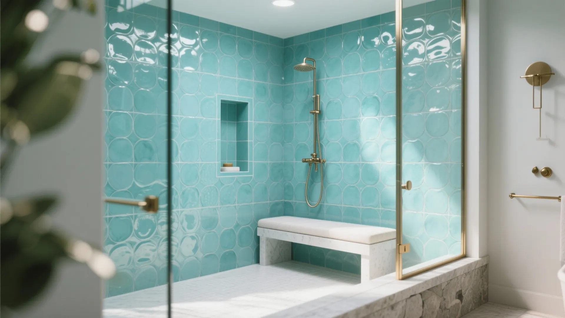 Spa Blues: Aqua Zellige or Glossy Porcelain in the Shower