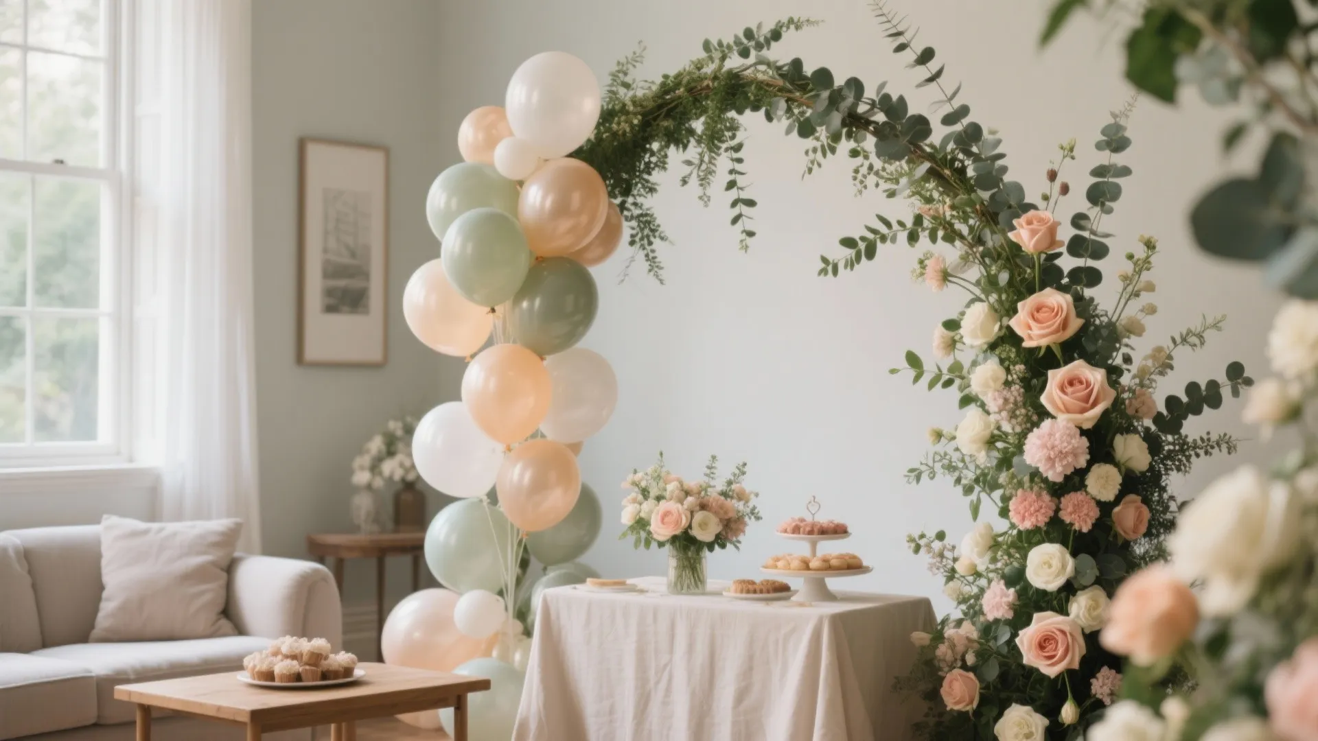 Asymmetrical Garden-Style Arch with Balloons