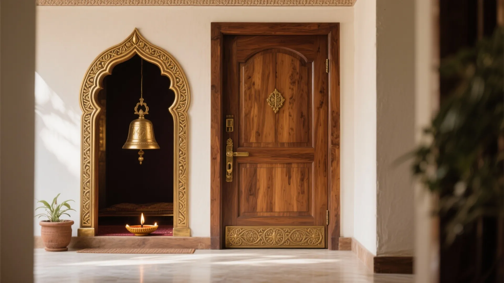 Temple Arch-Inspired Solid Wood with Metal Inlay