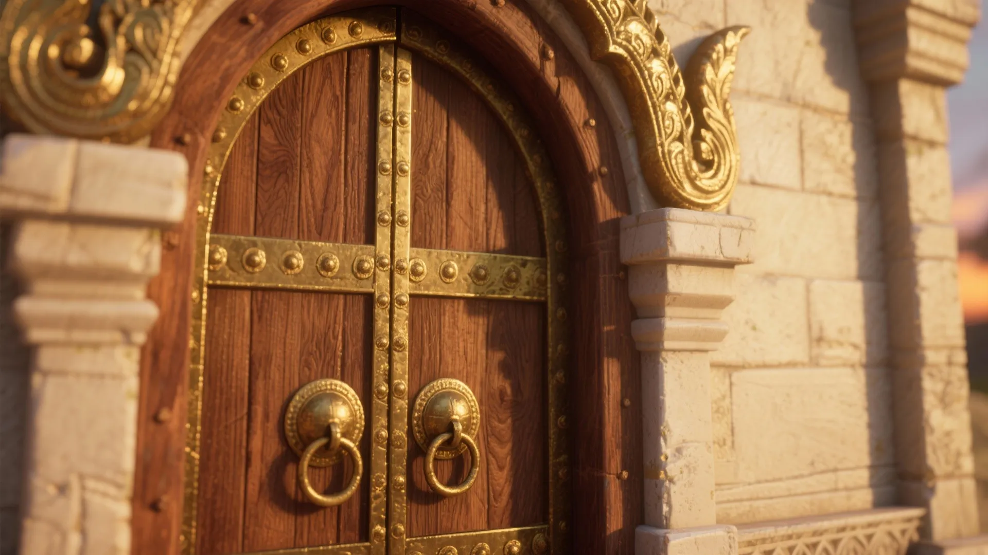 Arch-Top Temple Doors with Brass Accents