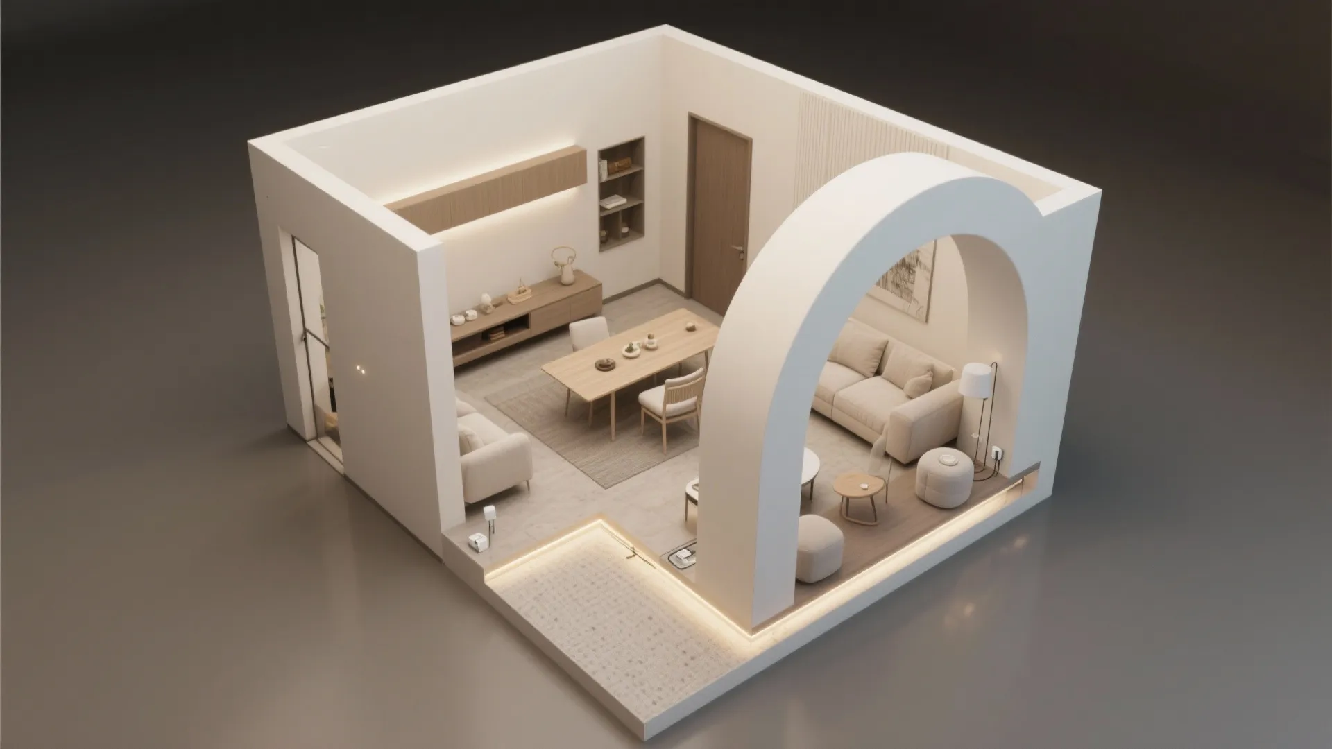 Half-Height Arch Divider To Zone Without Walls