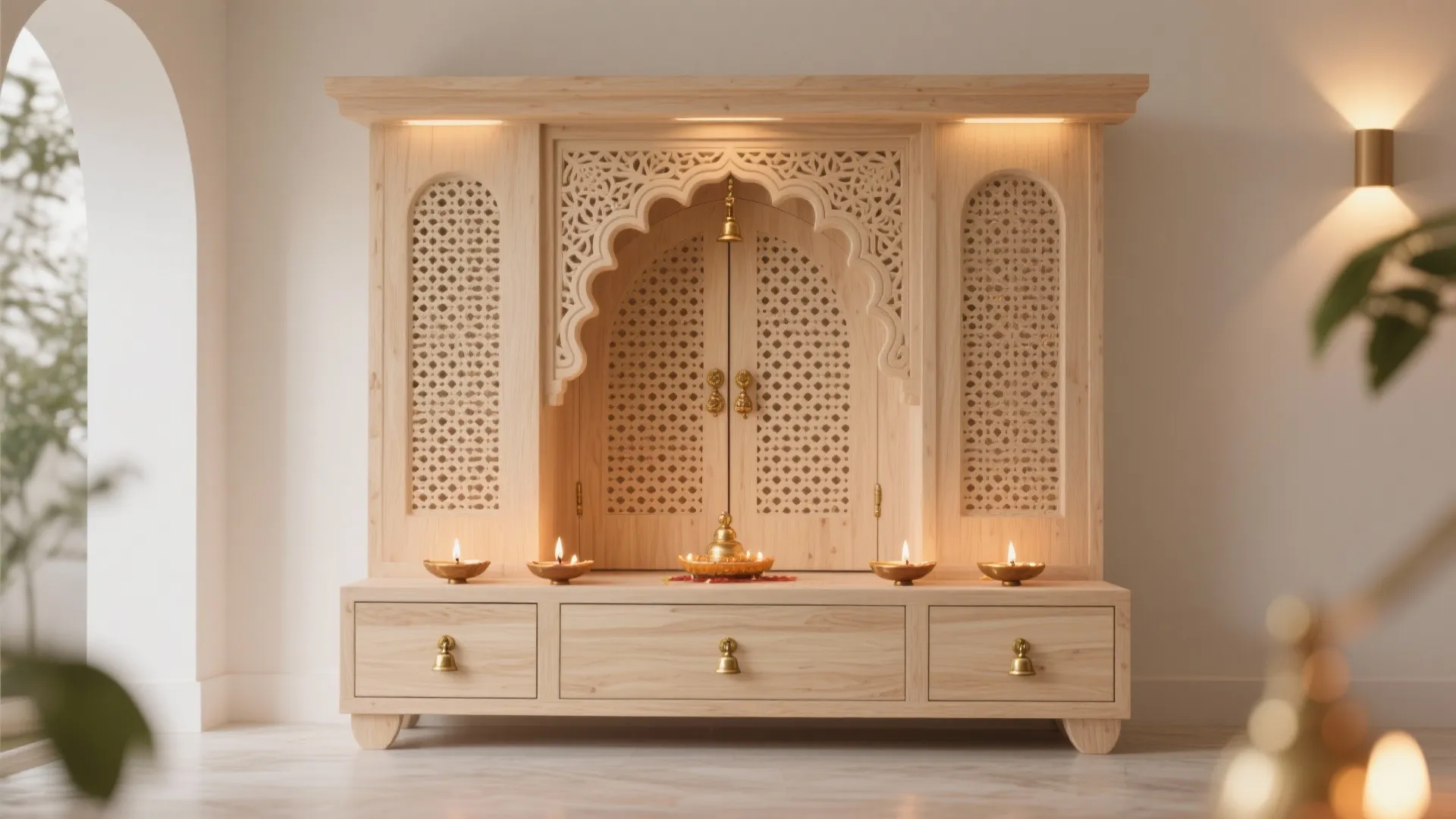 Temple Arch Motif with Carved Jali Doors