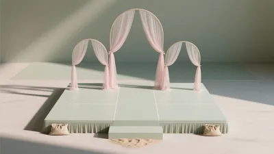 Soft Pastel Wedding Stage Design with Arches