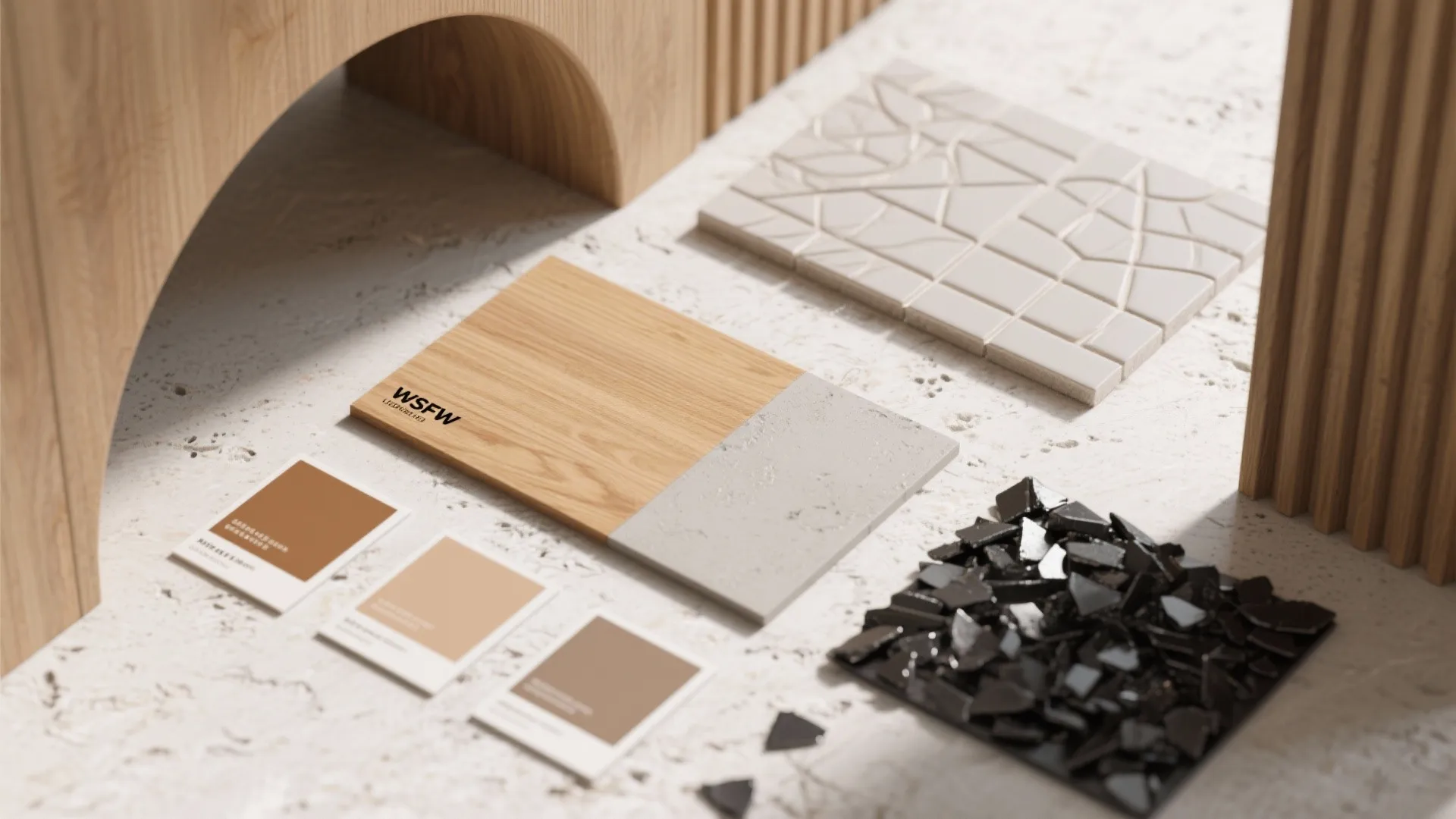 Material-driven arches: wood, microcement, and tile