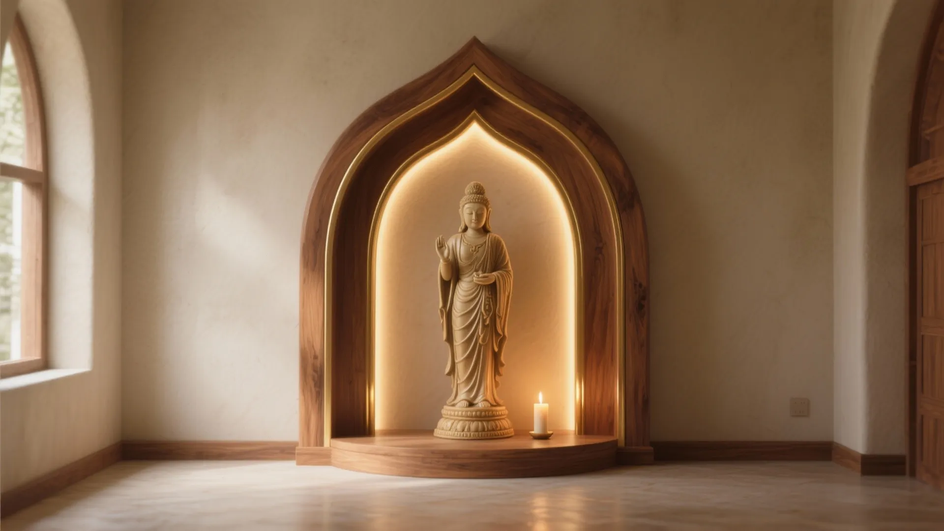 Arch Niche with Brass Accents