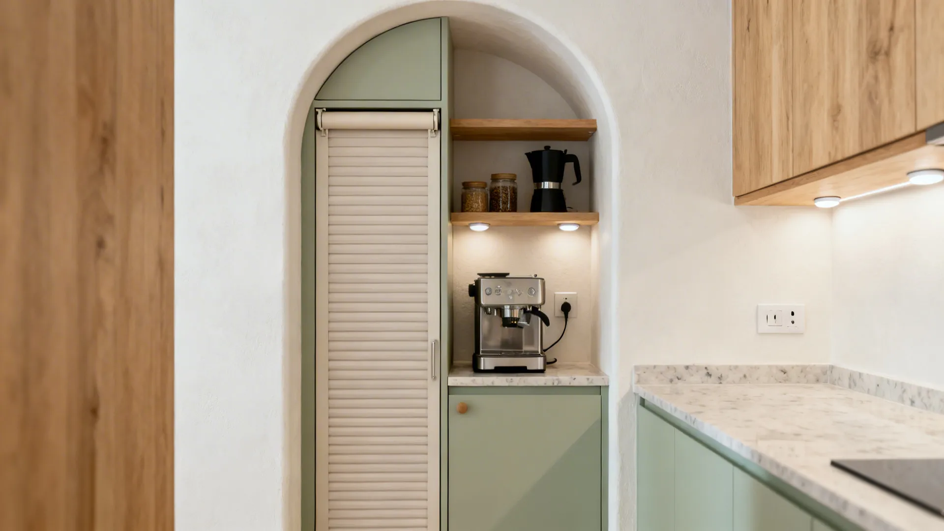 Plastered Arch Niche for Tall Pantry and Small Appliances