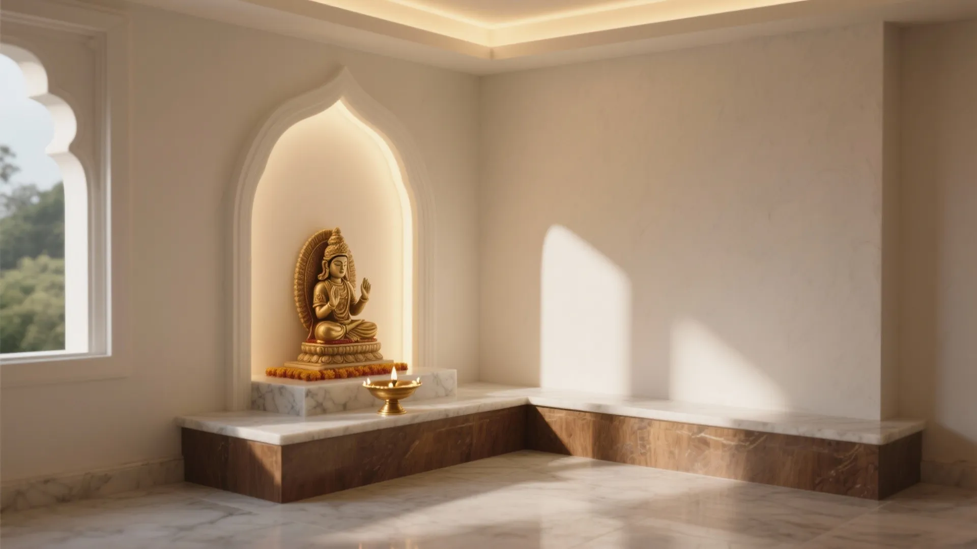 Arched POP Niche for a Corner Puja