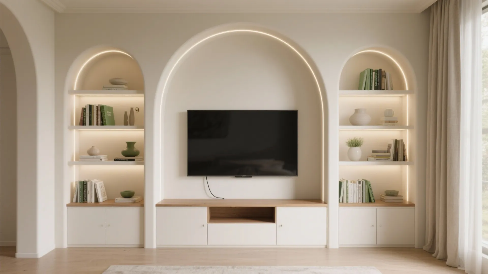 Built-In Arched Alcoves for Storage and Style