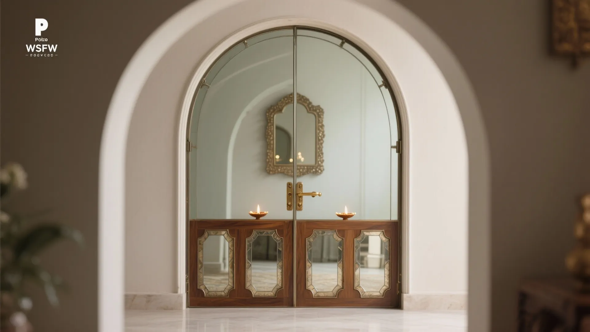Arched Glass Doors with Antique Mirror