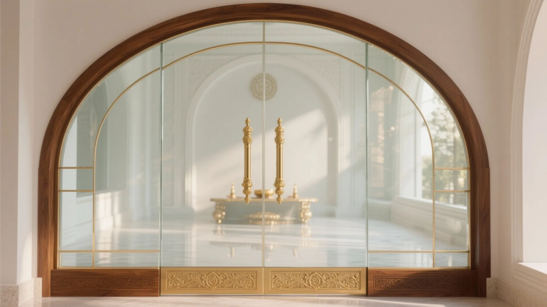 Arched Glass Doors with Brass Accents