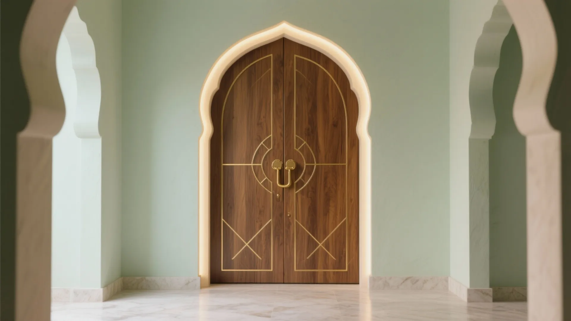Arched Timber Doors with Brass or Copper Inlay
