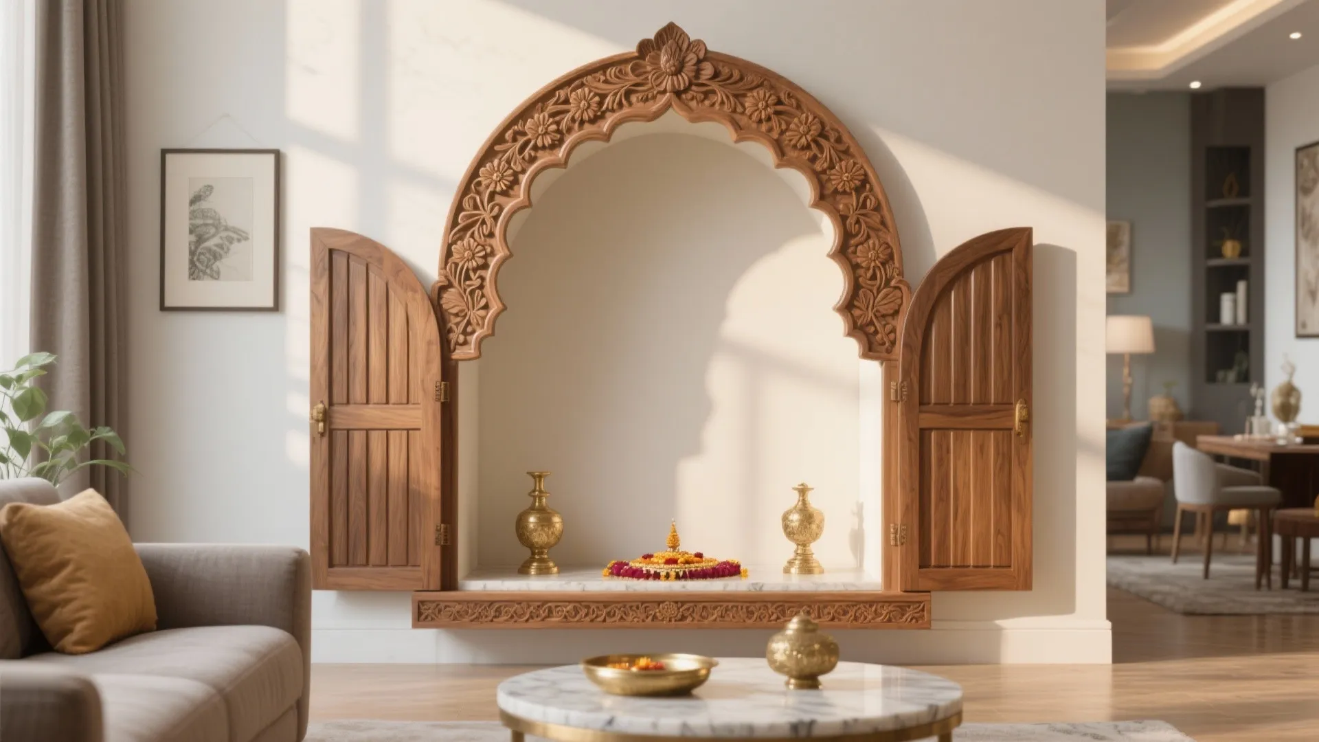 Hand-Carved Arch with Fluted Side Panels
