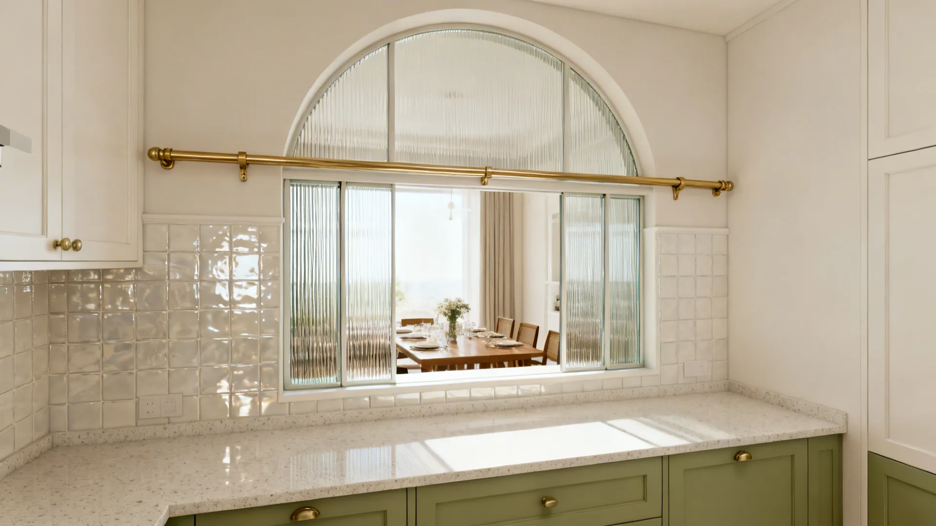 Arched Glass Pass-Through with Backsplash Alignment
