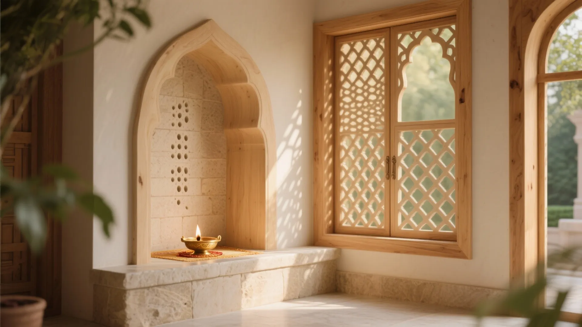 Arched Window with Jaali Privacy Screen