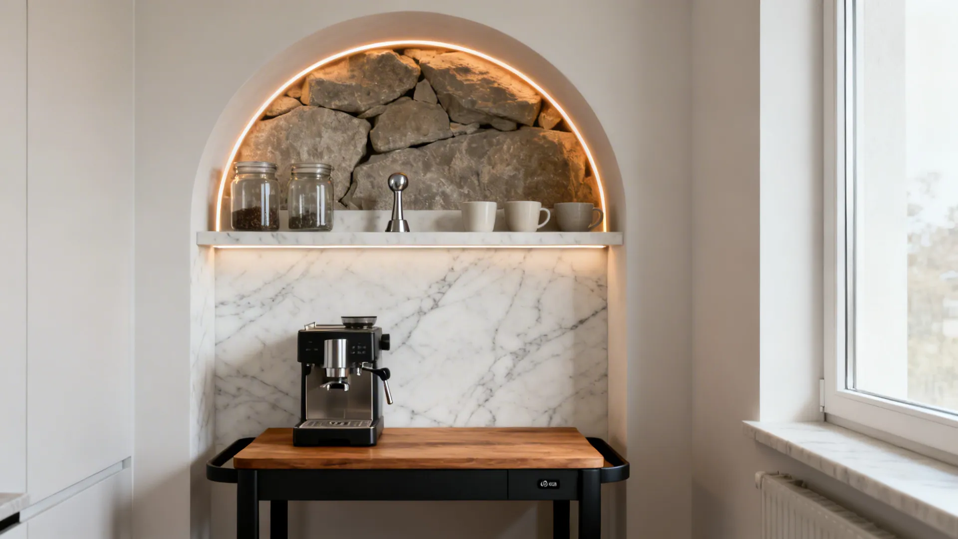 Arched Marble Niche for a Coffee or Spice Station
