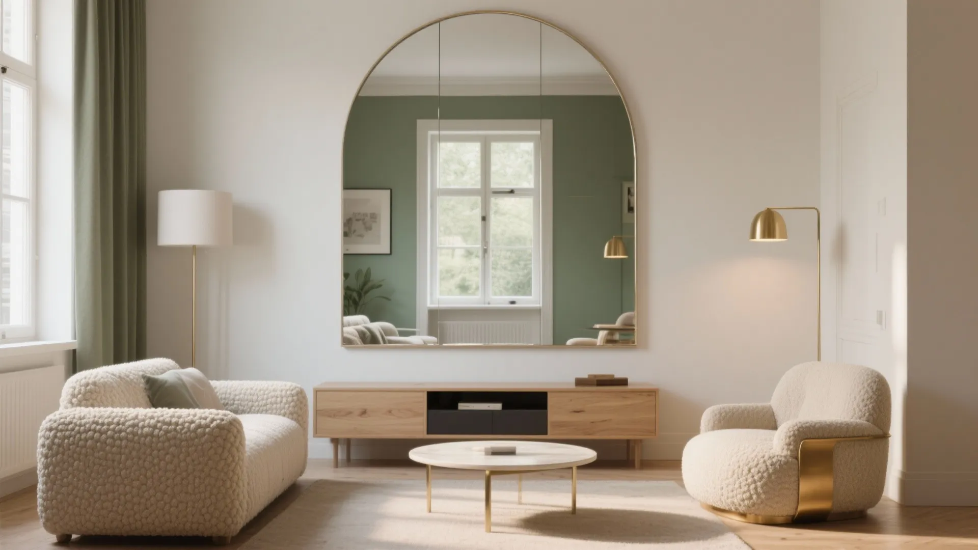 Oversized Arched Mirror as the Focal Wall