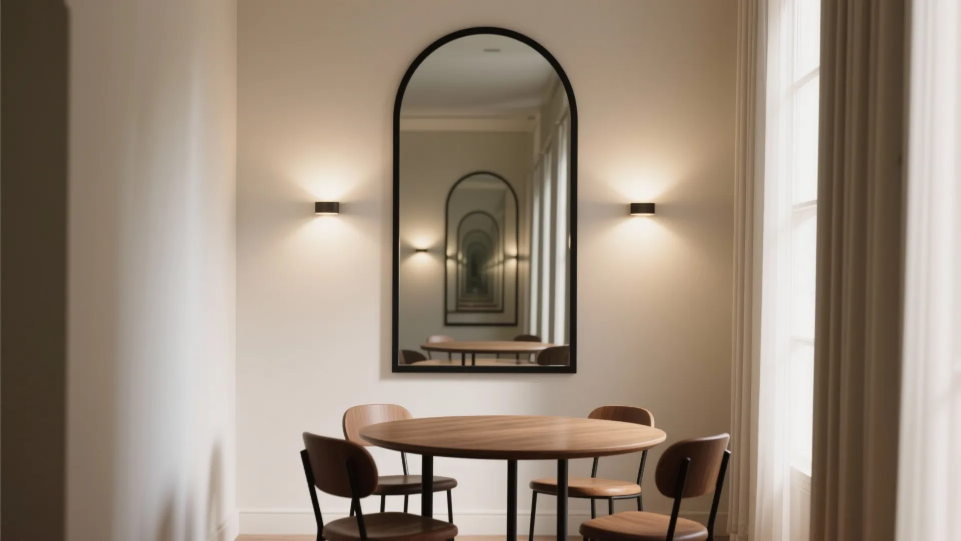 Arched mirror for soft depth