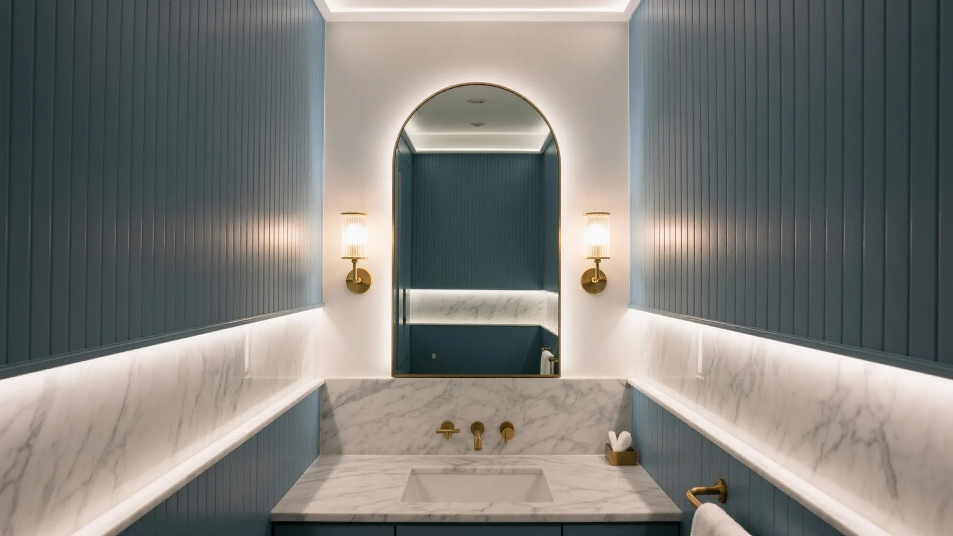 Arched Mirrors and Layered Sconces