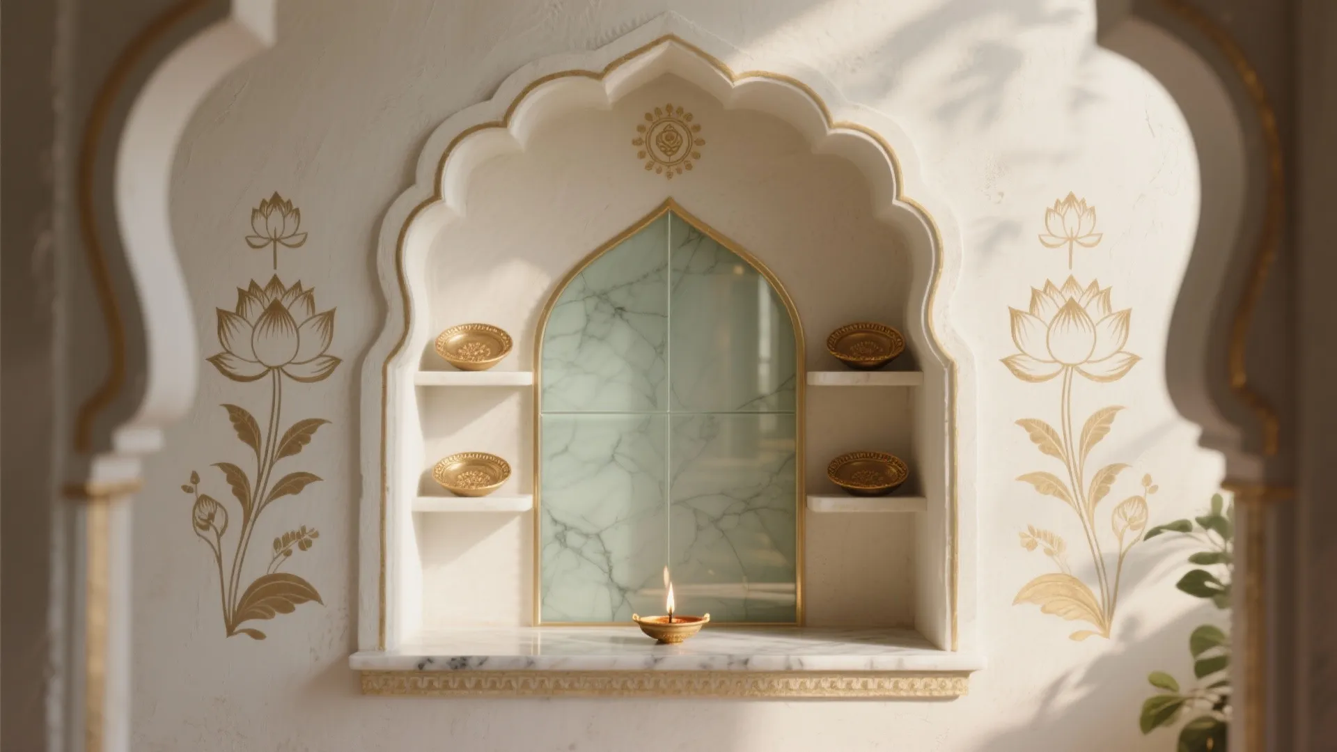 Arched Niche With Hand-Painted Motifs