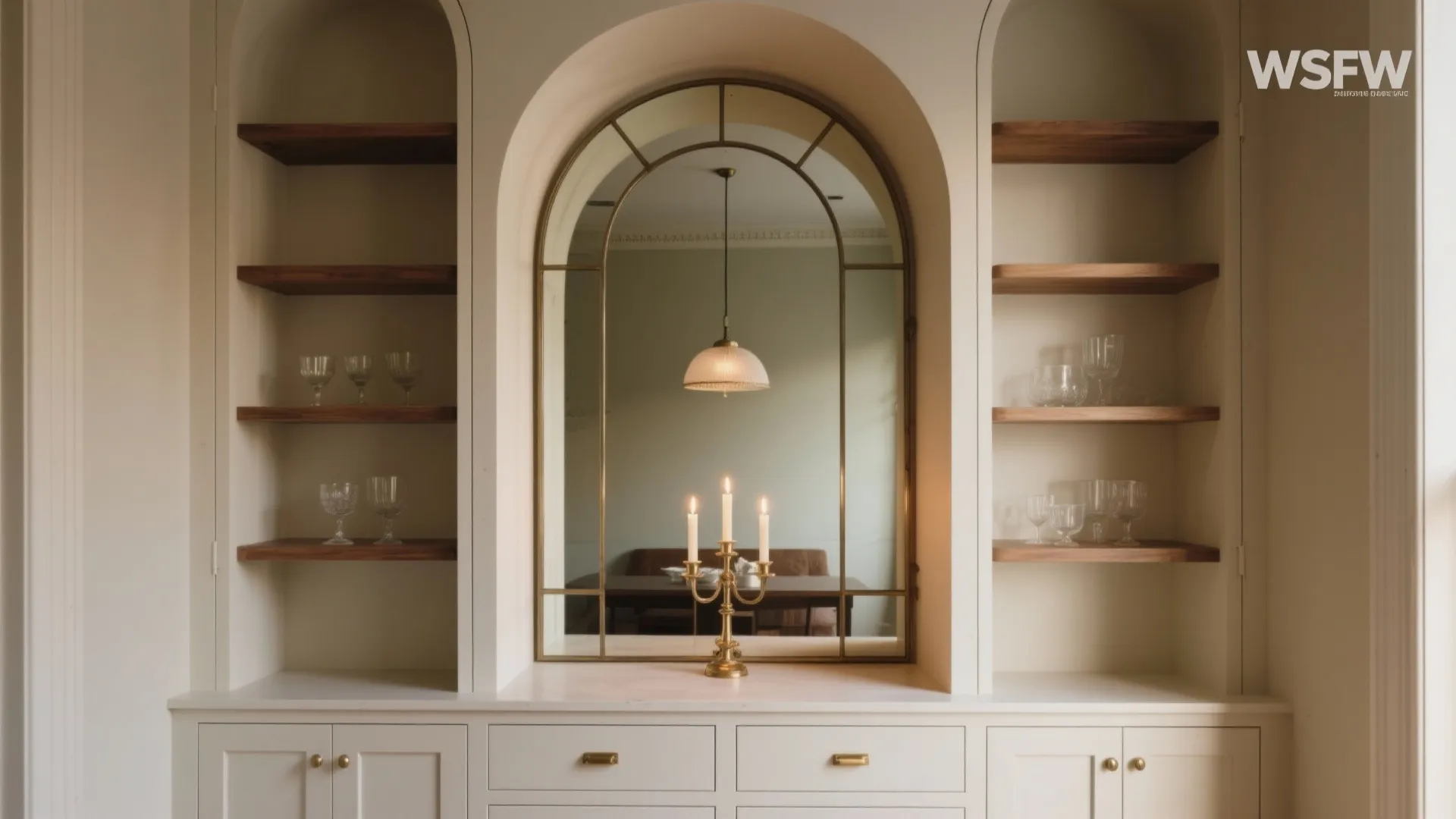 Arched Niche Cabinetry with Mirror Backing