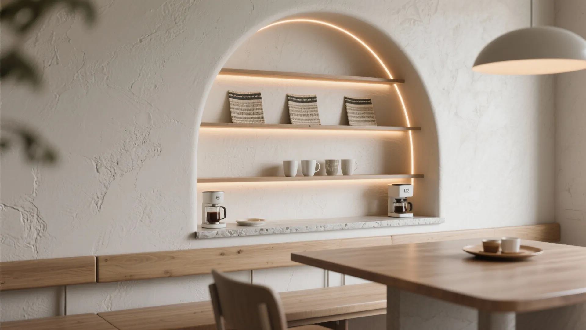2) Built-in arched niche as a buffet and storage
