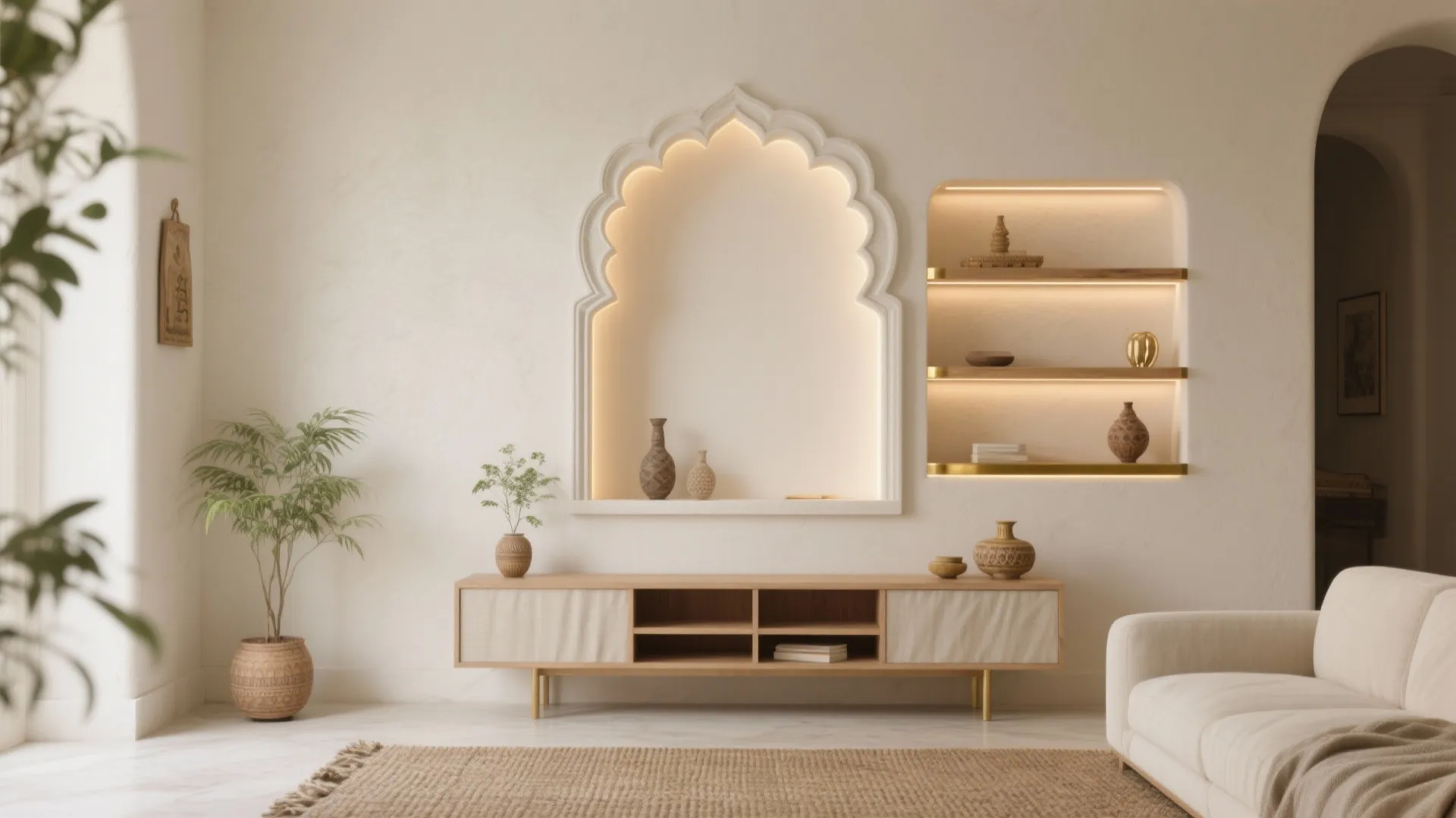 Sculpted Jharokha Wall Niche with Lighting