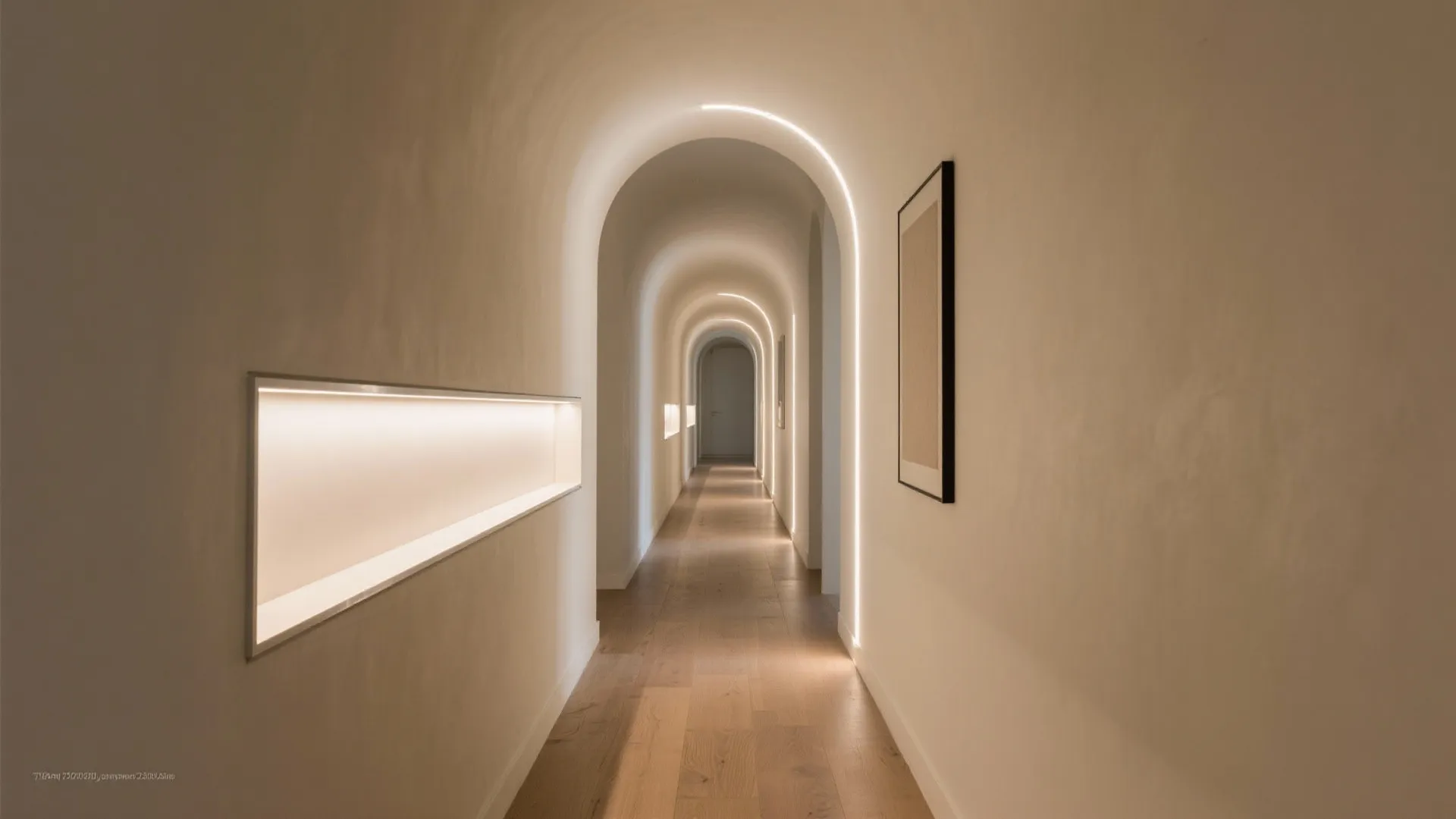 Arched Niche Lighting to Elongate the Hall