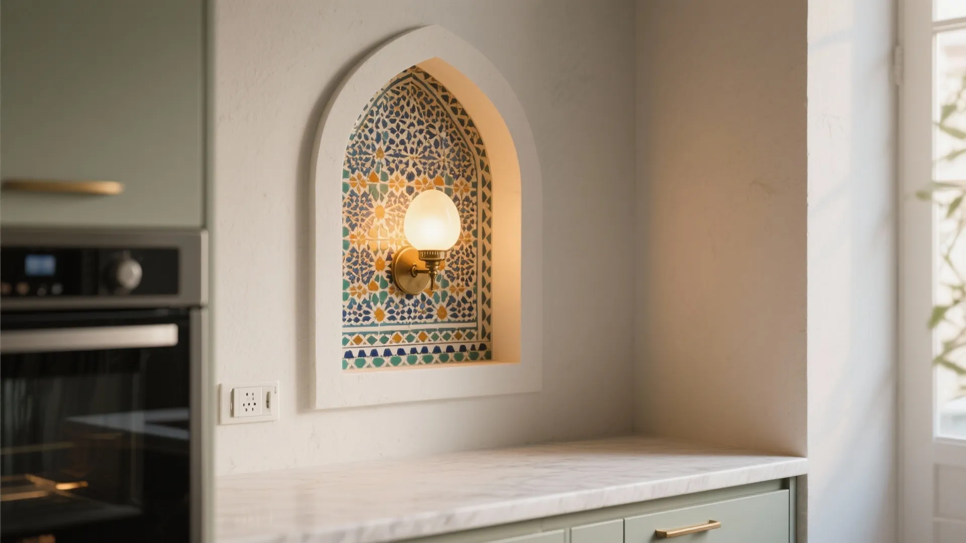 Arched Niche Sconce with Tiled Backdrop