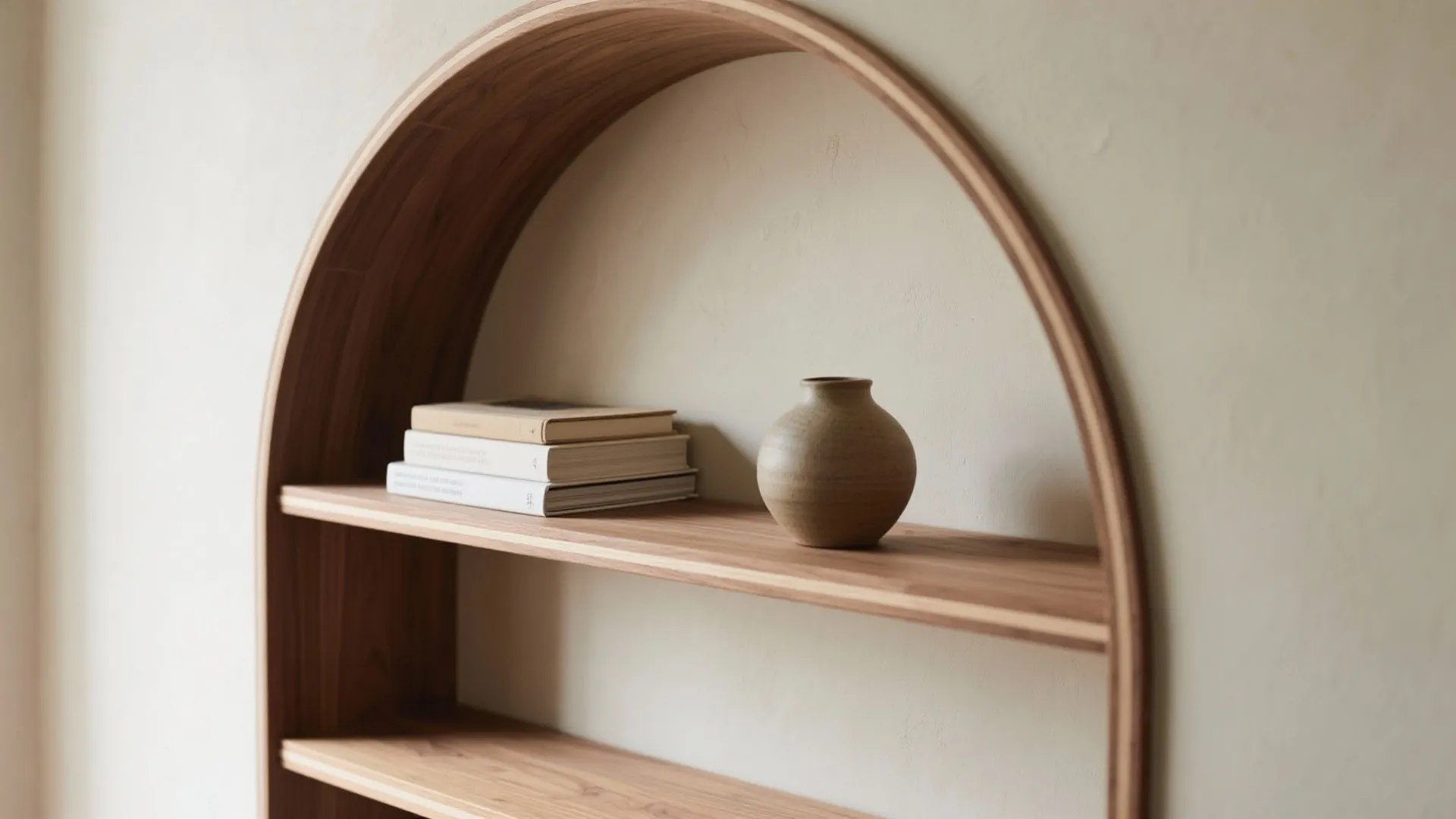 4) Arched niche wall with integrated shelving
