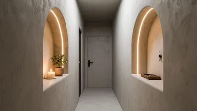 Modern Concrete Hallway with Arched Niches and LED Lighting
