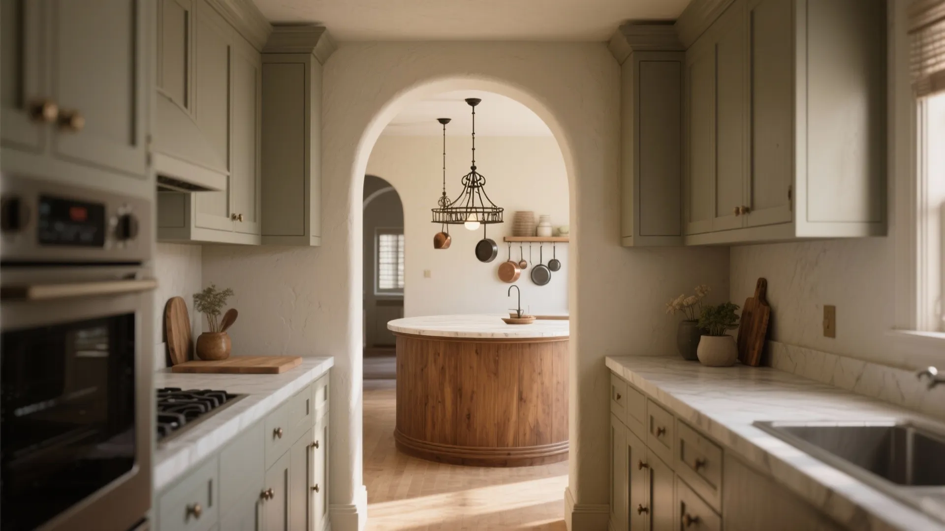 4. Arched openings, rounded islands, and iron details