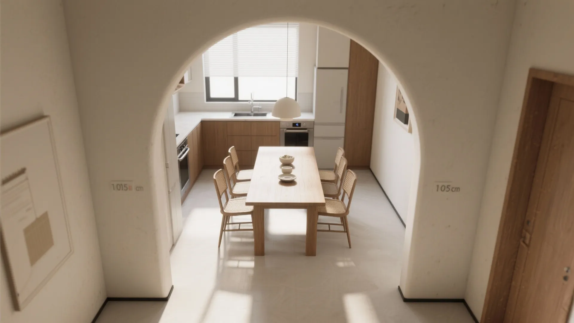 Arched Pass-Through Between Kitchen and Dining