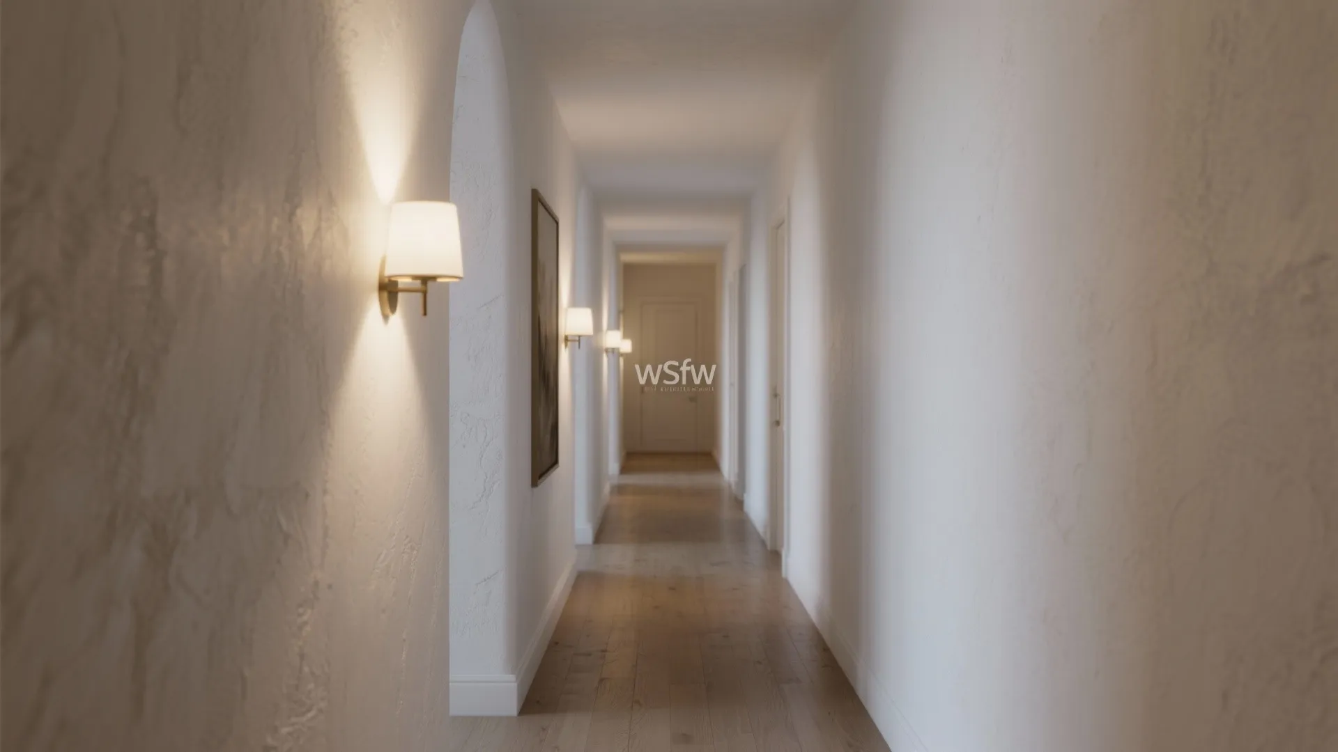 Arched plaster sconces for seamless, shadow-washed walls