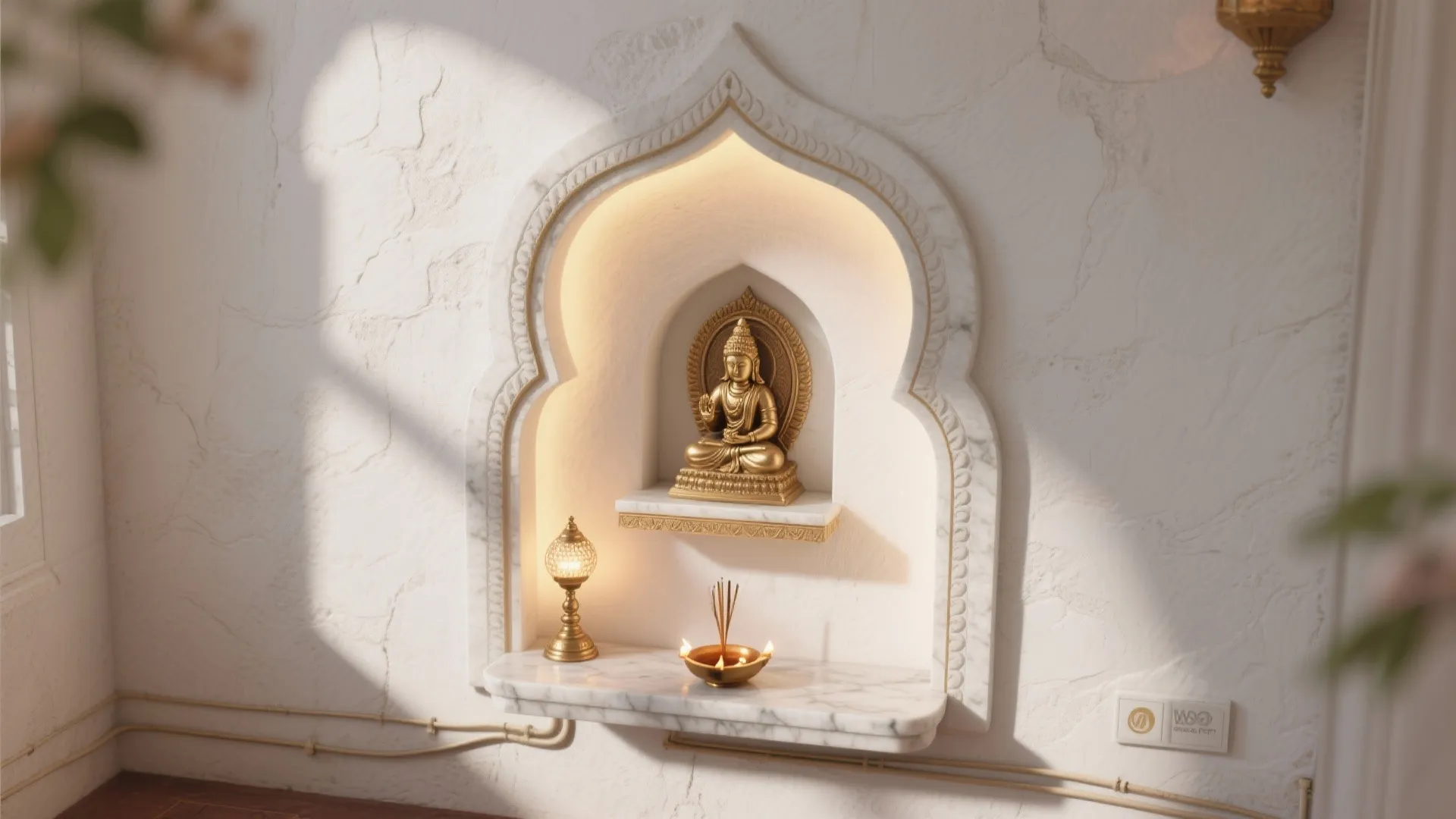 POP wall niche with arched mandir frame