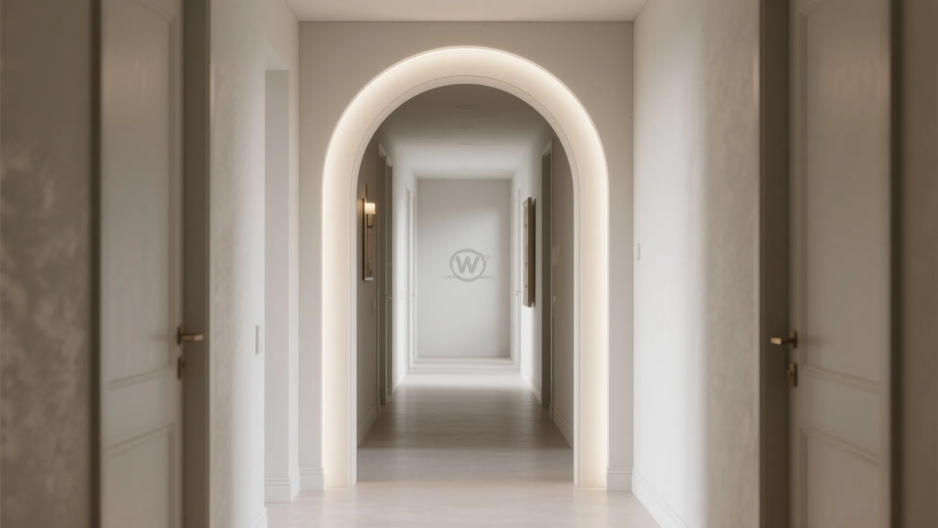 Small entry hall with a precise POP arch that softens the transition and adds character.