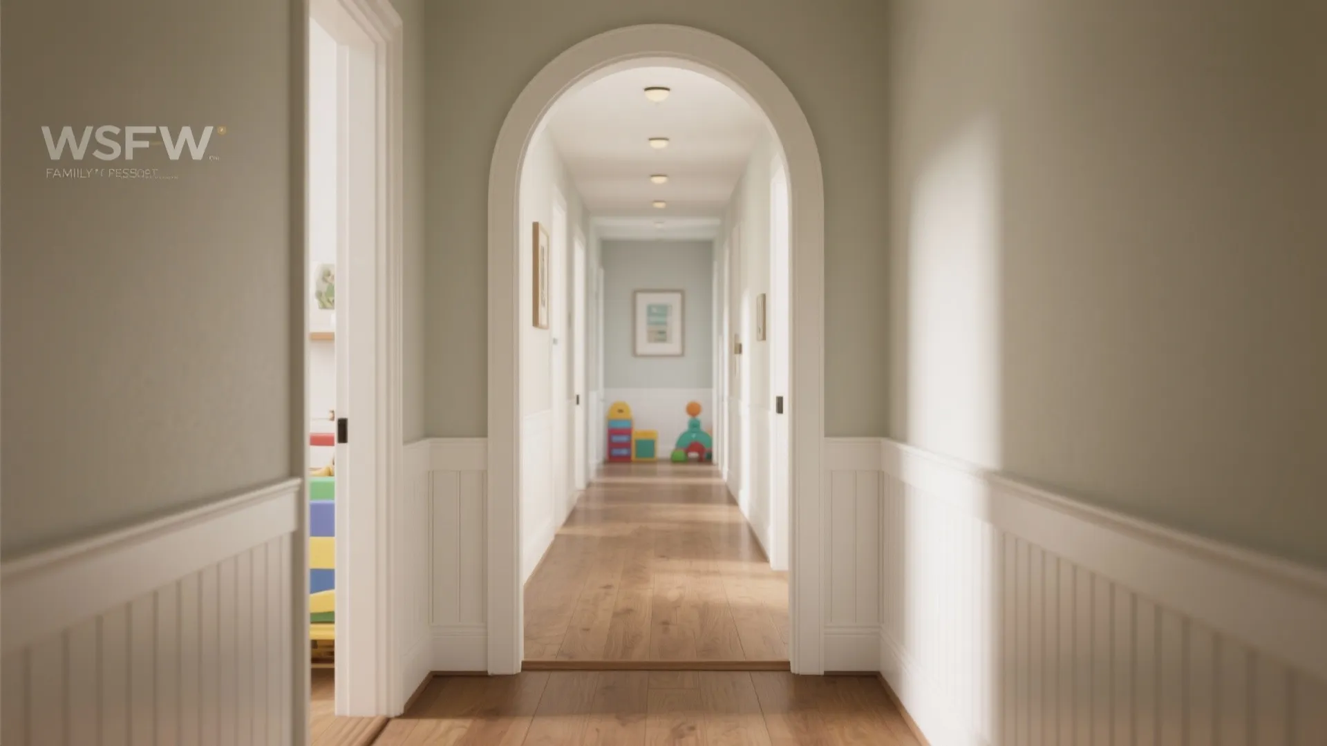 Arched Portal with White Oak Threshold and Wainscot